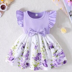Purple and White Butterfly Kids Dress